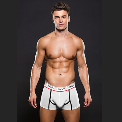 Envy Logo Low-Rise Mesh Trunk White Front - Aphrodite's Pleasure